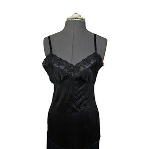 Vintage Black Lace Mac-Lin Camisole Slip Dress 36 Pinup Silky Satin Sexy Classic